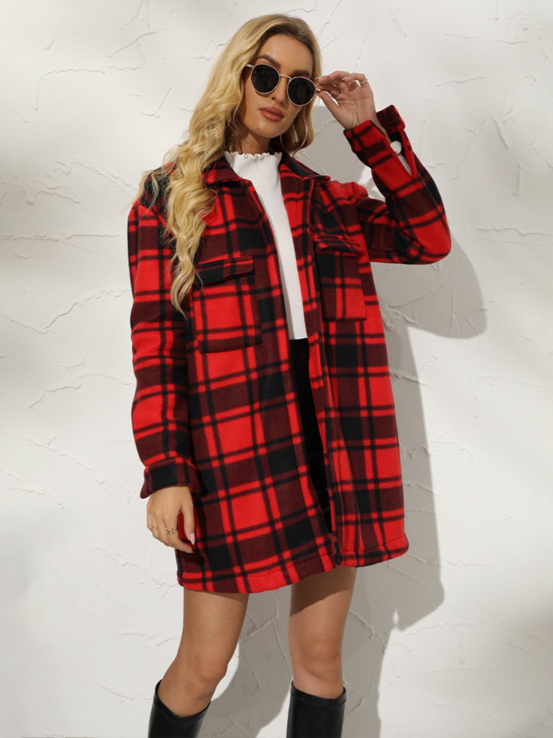 Get trendy with Plaid Collared Longline Coat - Coats available at Styles Code. Grab yours today!