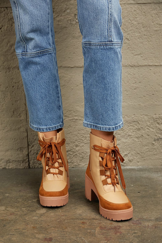 Get trendy with East Lion Corp Lace Up Lug Booties - Luxe available at Styles Code. Grab yours today!