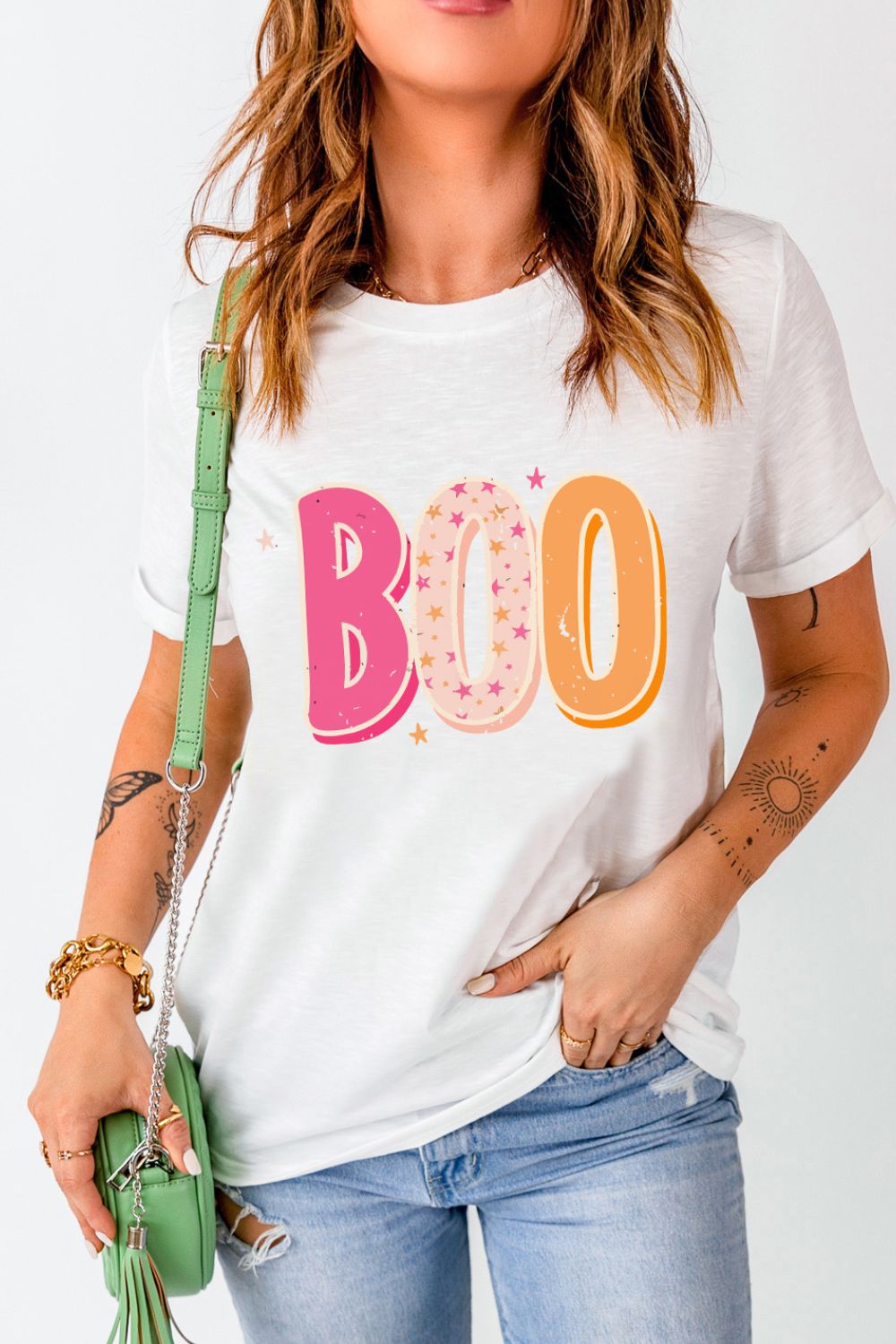 Get trendy with Round Neck Short Sleeve BOO Graphic T-Shirt - Halloween Clothes available at Styles Code. Grab yours today!