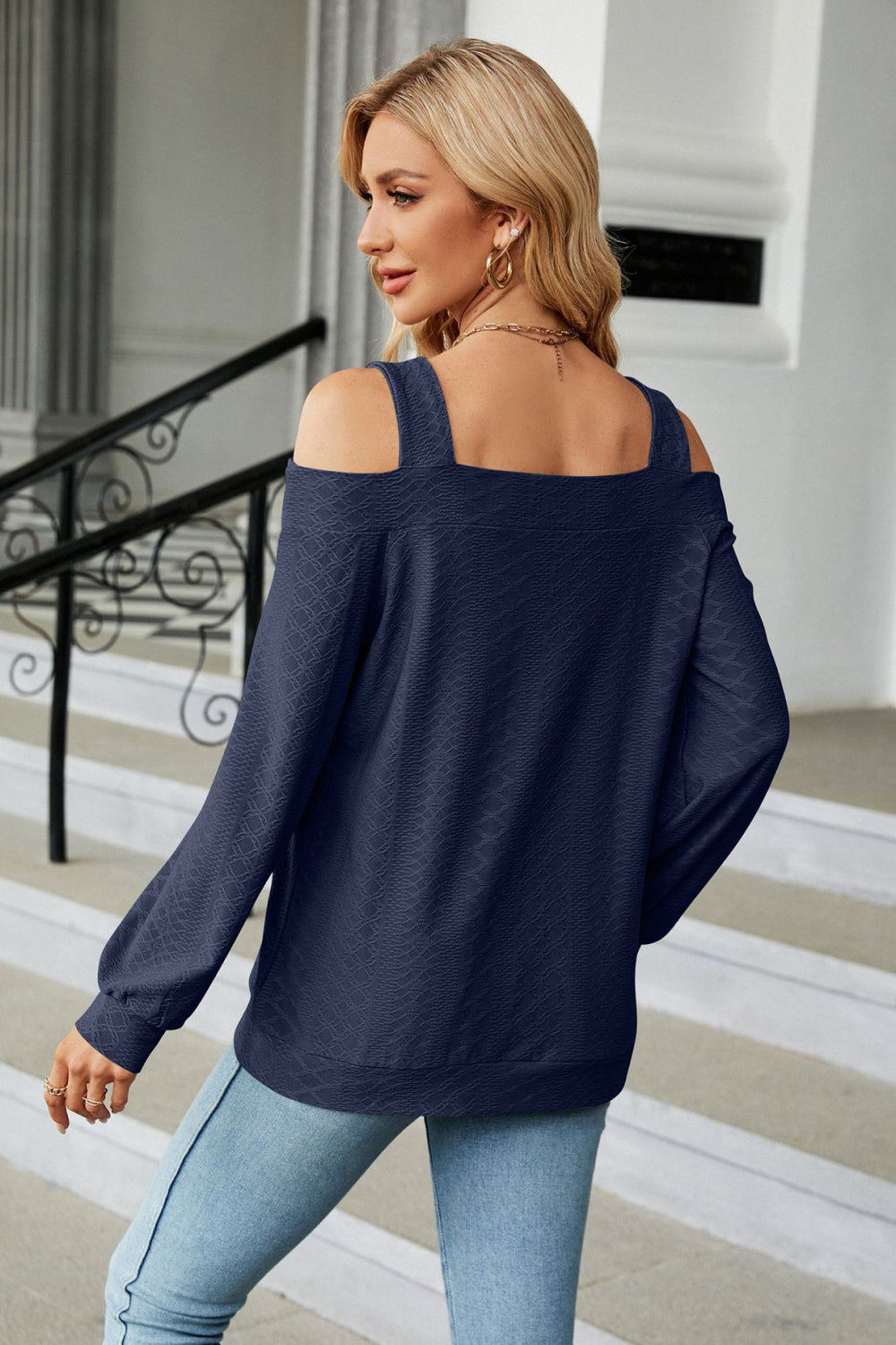 Get trendy with Cold Shoulder Square Neck Cutout Blouse - Tops available at Styles Code. Grab yours today!