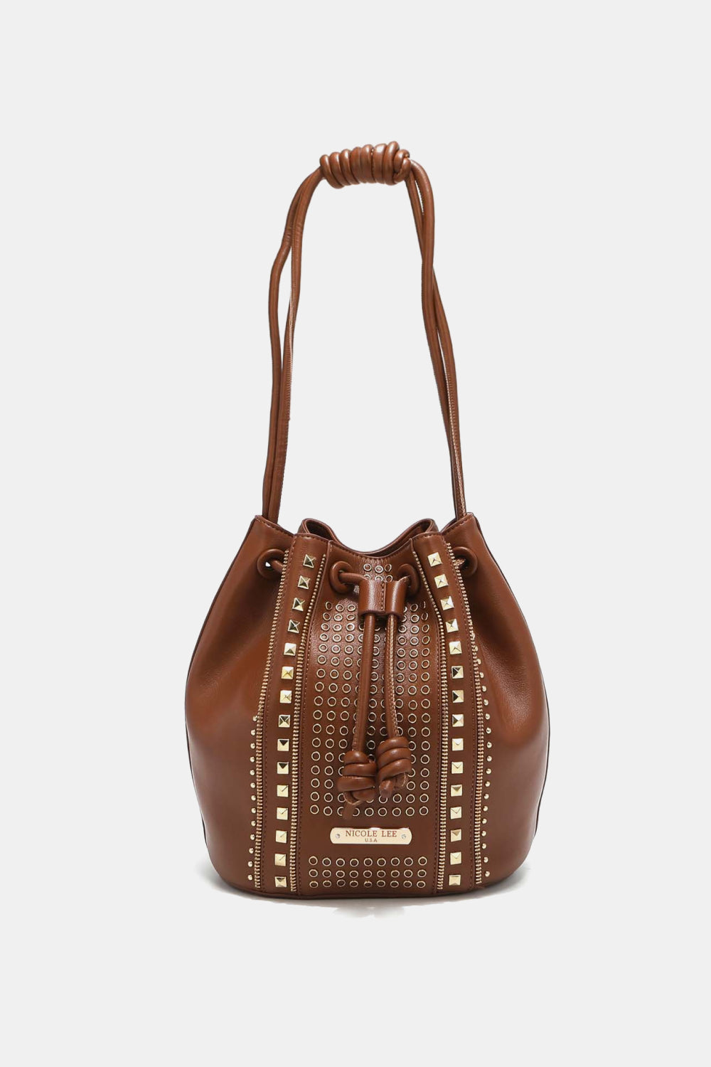 Get trendy with Nicole Lee USA Amy Studded Bucket Bag - Bags available at Styles Code. Grab yours today!