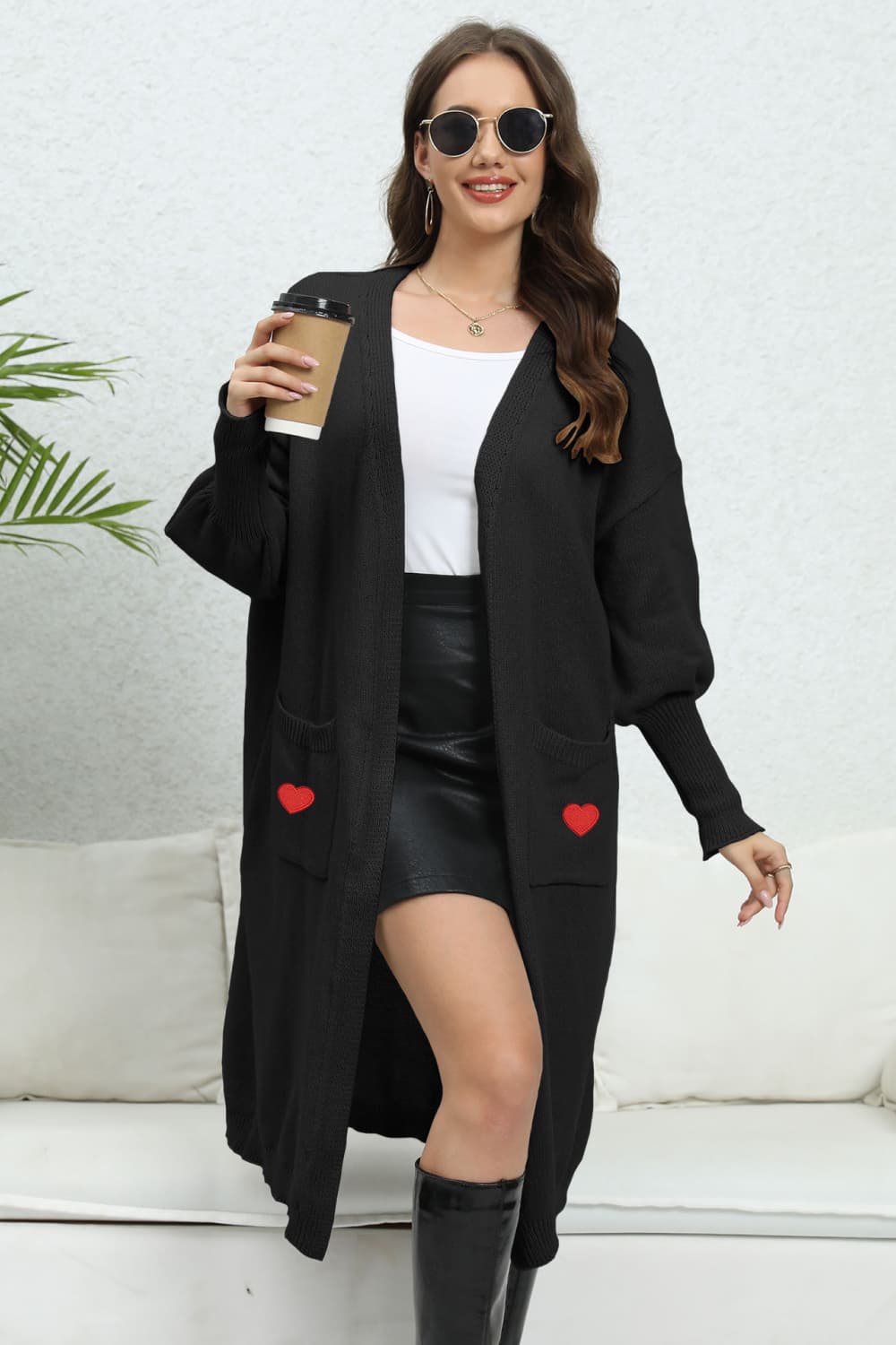 Get trendy with Lantern Sleeve Open Front Pocketed Cardigan - Cardigan available at Styles Code. Grab yours today!