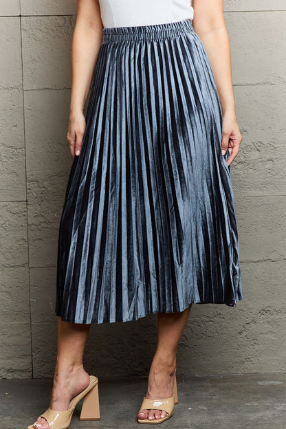 Get trendy with Ninexis Accordion Pleated Flowy Midi Skirt -  available at Styles Code. Grab yours today!