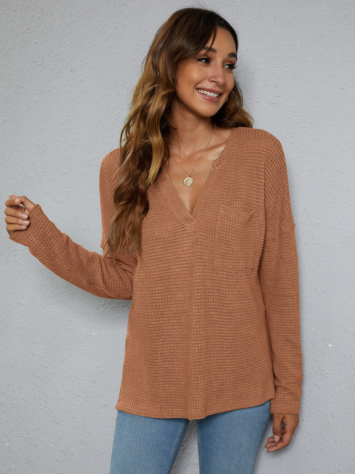 Get trendy with Dropped Shoulder High-Low Waffle-Knit Top - Tops available at Styles Code. Grab yours today!