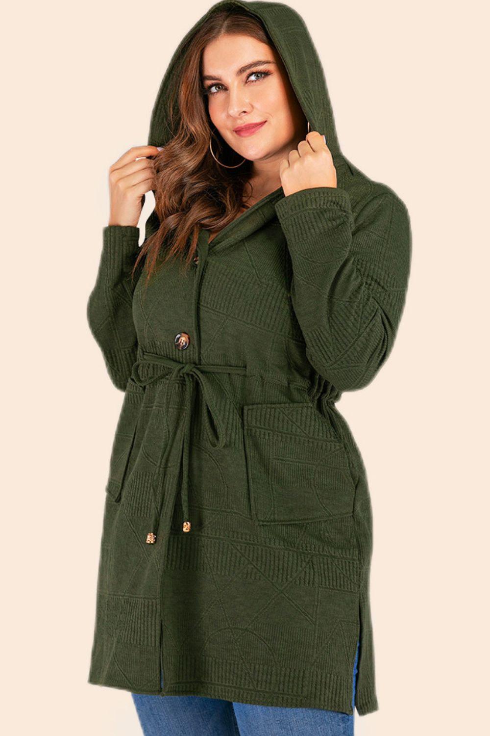 Get trendy with Plus Size Drawstring Waist Hooded Cardigan - Plus Size available at Styles Code. Grab yours today!