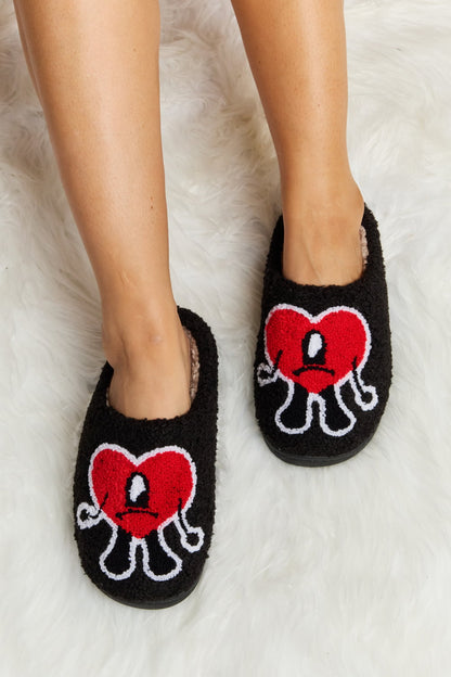 Get trendy with Melody Love Heart Print Plush Slippers - Shoes available at Styles Code. Grab yours today!