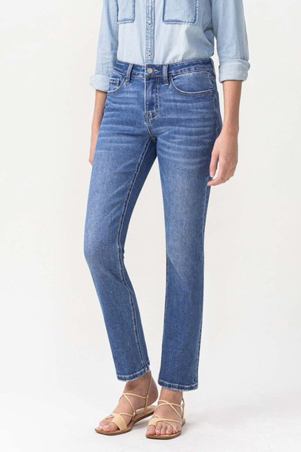 Get trendy with Lovervet Full Size Maggie Midrise Slim Ankle Straight Jeans - Jeans available at Styles Code. Grab yours today!