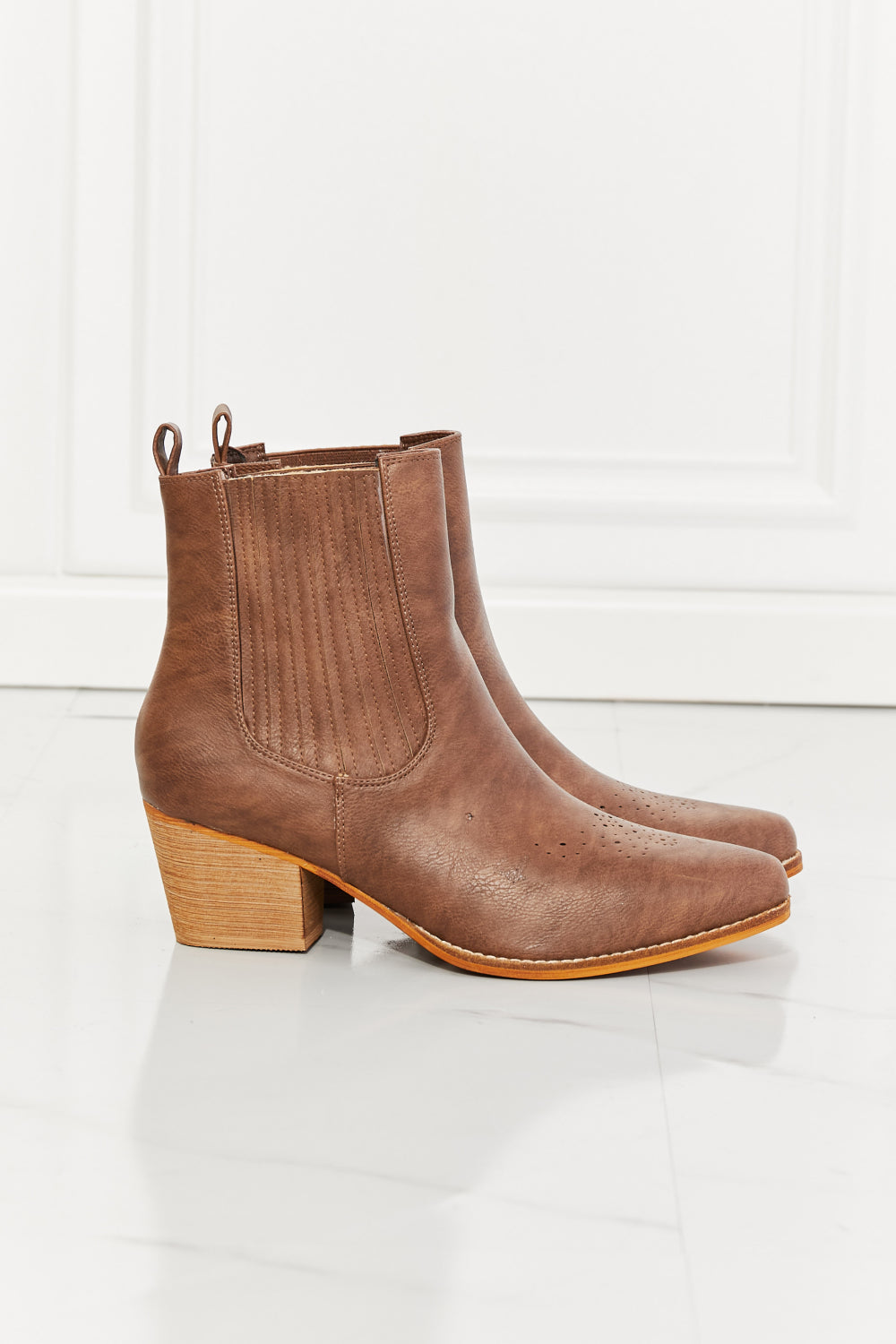 Get trendy with MMShoes Love the Journey Stacked Heel Chelsea Boot in Chestnut - Shoes available at Styles Code. Grab yours today!