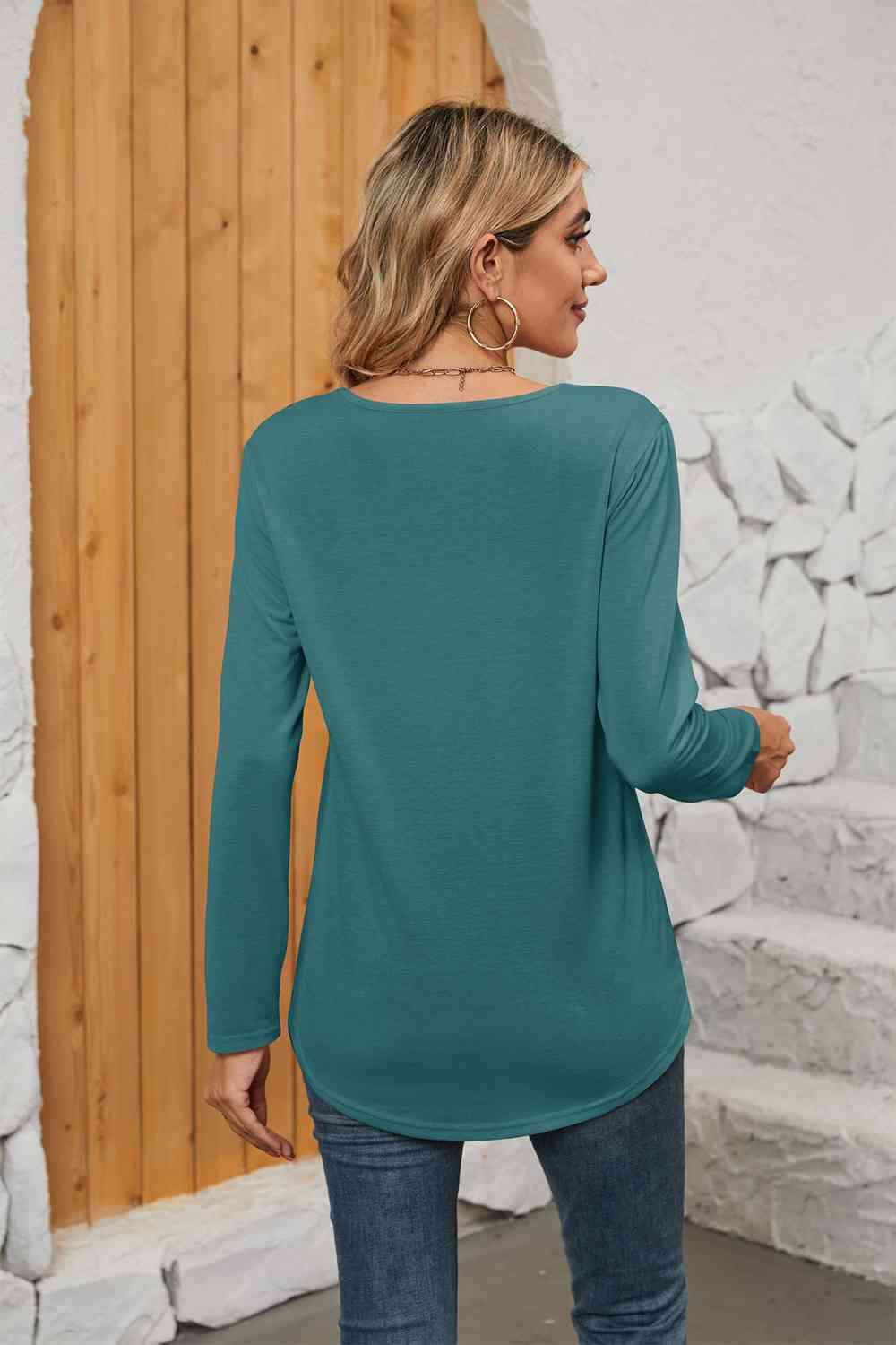 Get trendy with Square Neck Long Sleeve T-Shirt - T-Shirt available at Styles Code. Grab yours today!