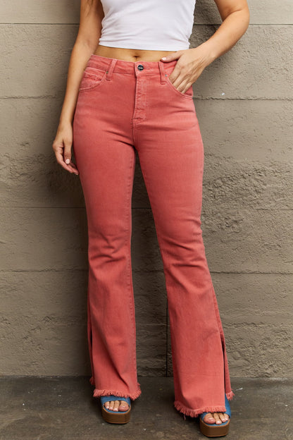 Get trendy with Full Size High Waist Flare Jeans - Plus Size available at Styles Code. Grab yours today!