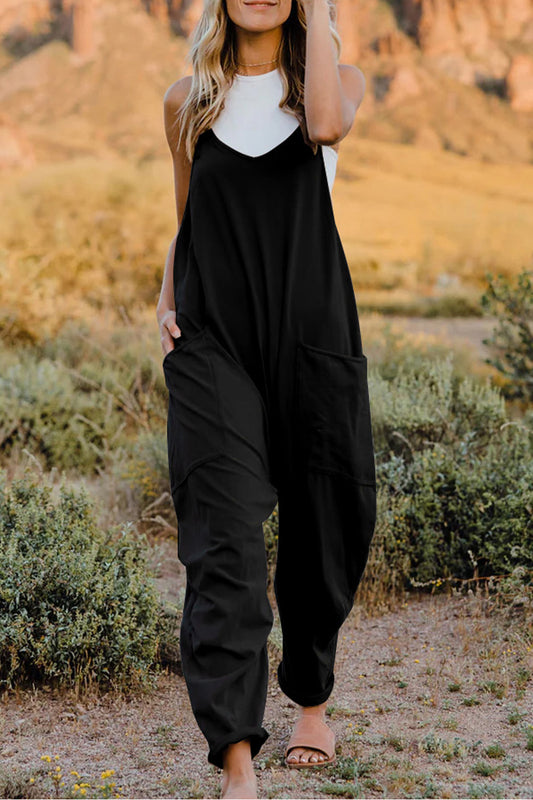 Get trendy with Double Take  V-Neck Sleeveless Jumpsuit with Pocket - Jumpsuits available at Styles Code. Grab yours today!