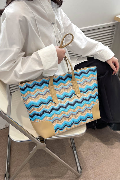 Get trendy with Chevron Straw Tote Bag - Bags available at Styles Code. Grab yours today!