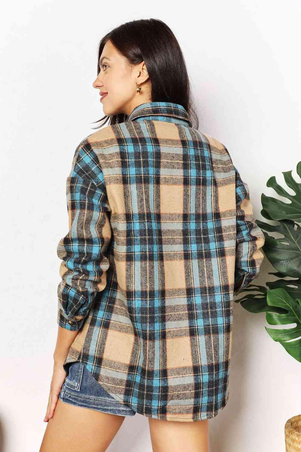 Get trendy with Plaid Curved Hem Shirt Jacket - Shirt available at Styles Code. Grab yours today!