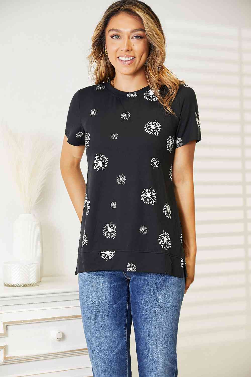 Get trendy with Dandelion Print Round Neck T-Shirt - T-Shirt available at Styles Code. Grab yours today!