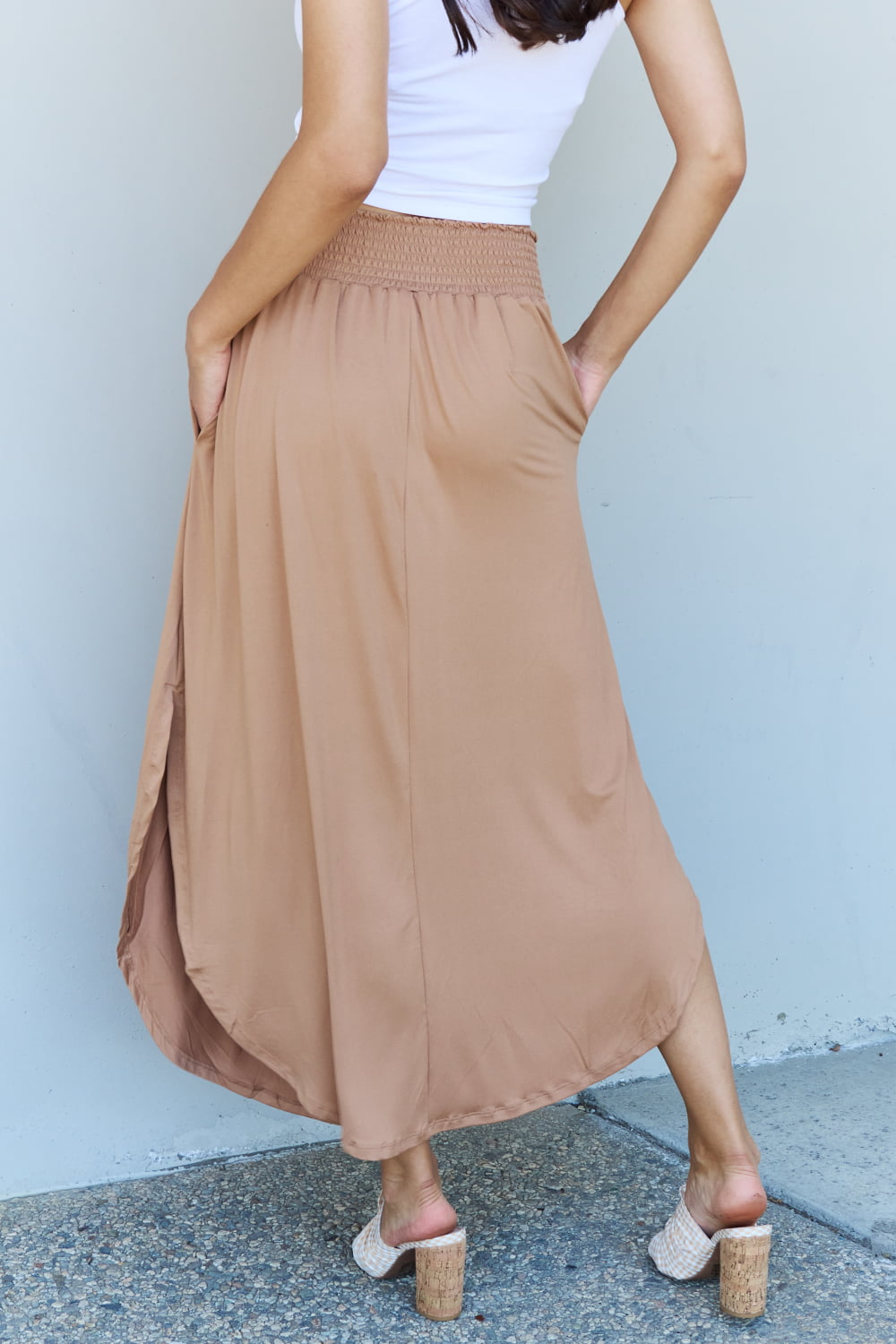 Get trendy with Full Size High Waist Maxi Skirt in Tan -  available at Styles Code. Grab yours today!