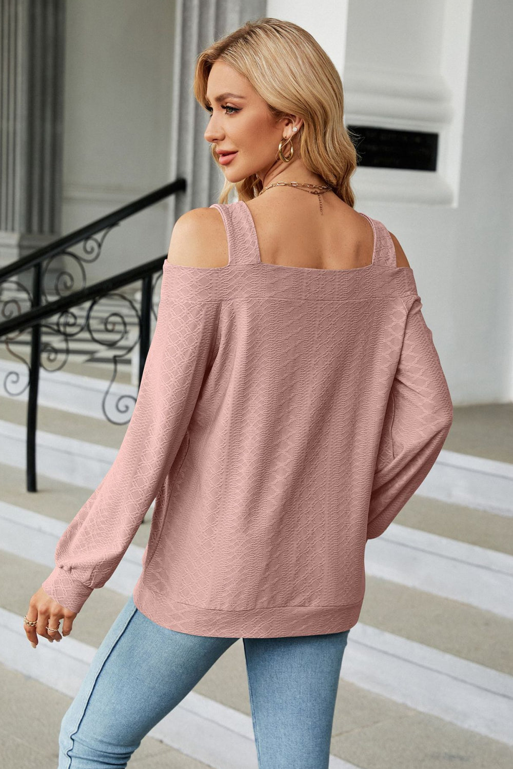 Get trendy with Cold Shoulder Square Neck Cutout Blouse - Tops available at Styles Code. Grab yours today!