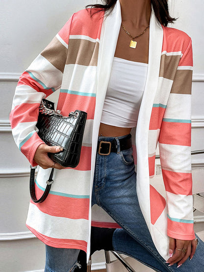 Get trendy with Striped Open Front Longline Cardigan - Cardigans available at Styles Code. Grab yours today!