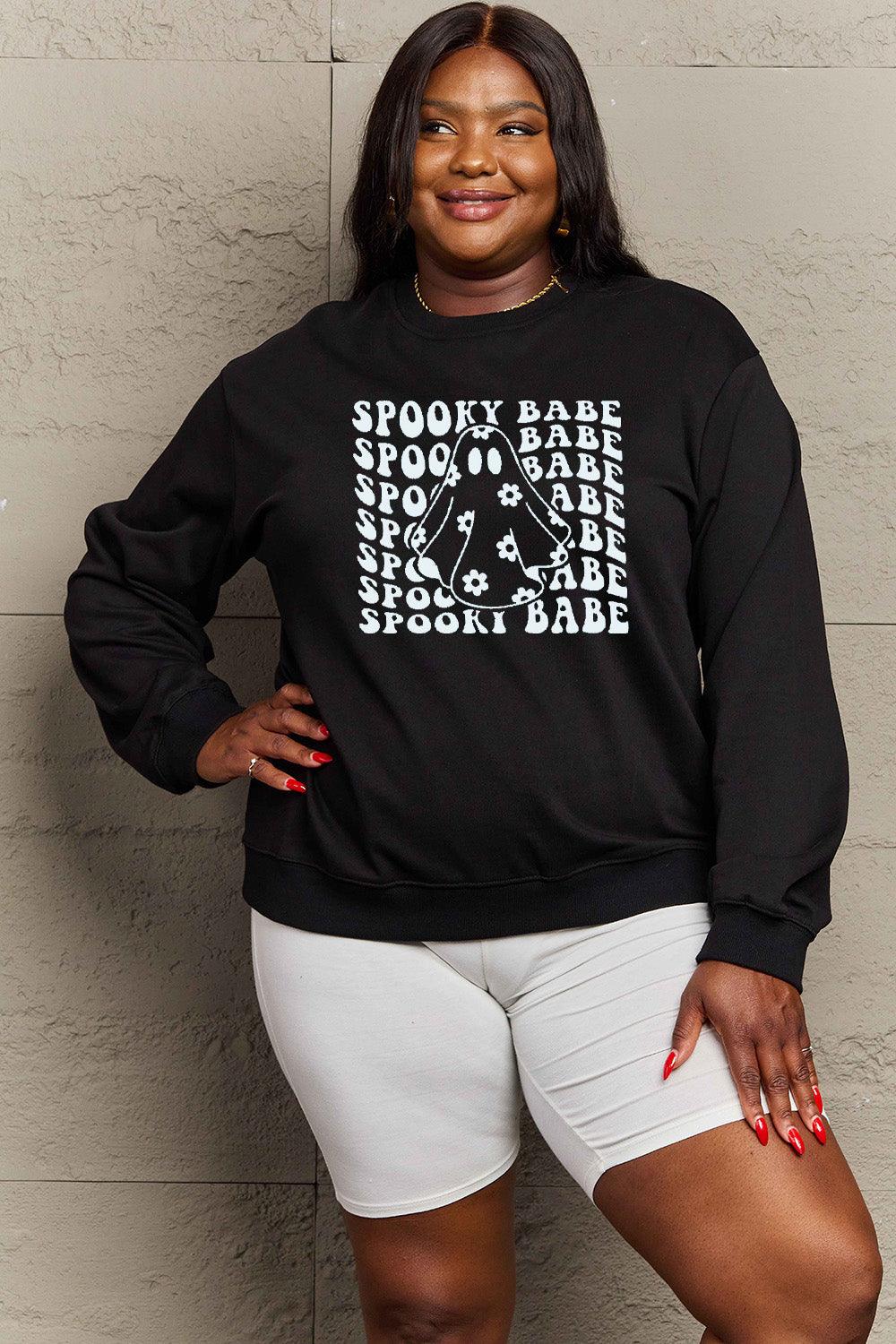 Get trendy with Simply Love Full Size SPOOKY BABE Graphic Sweatshirt - Halloween Clothes available at Styles Code. Grab yours today!