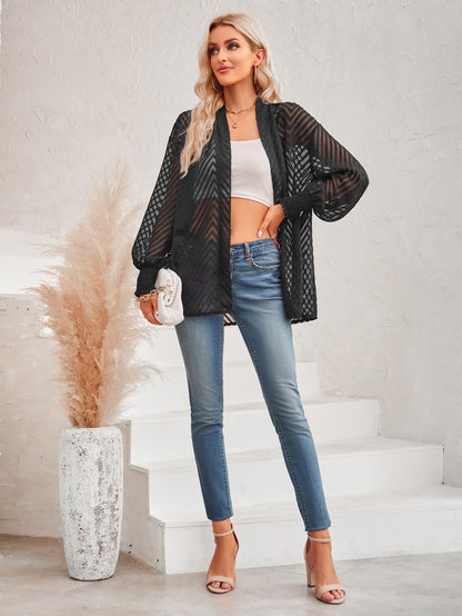 Get trendy with Lantern Sleeve Open Front Sheer Cardigan - Coats available at Styles Code. Grab yours today!