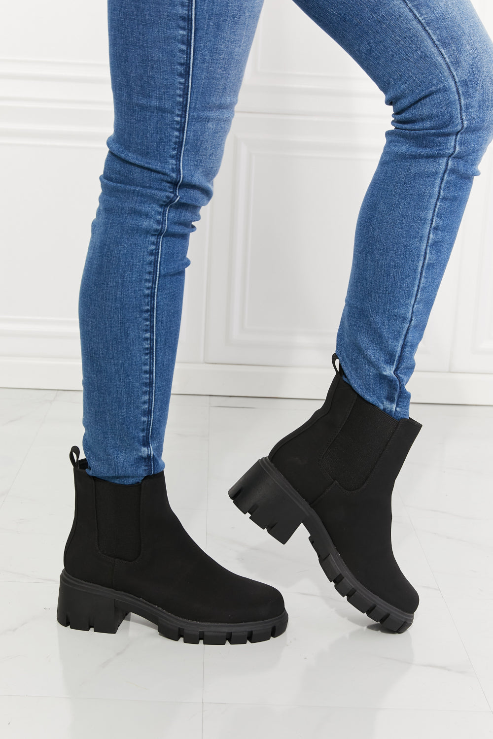 Get trendy with MMShoes Work For It Matte Lug Sole Chelsea Boots in Black - Shoes available at Styles Code. Grab yours today!