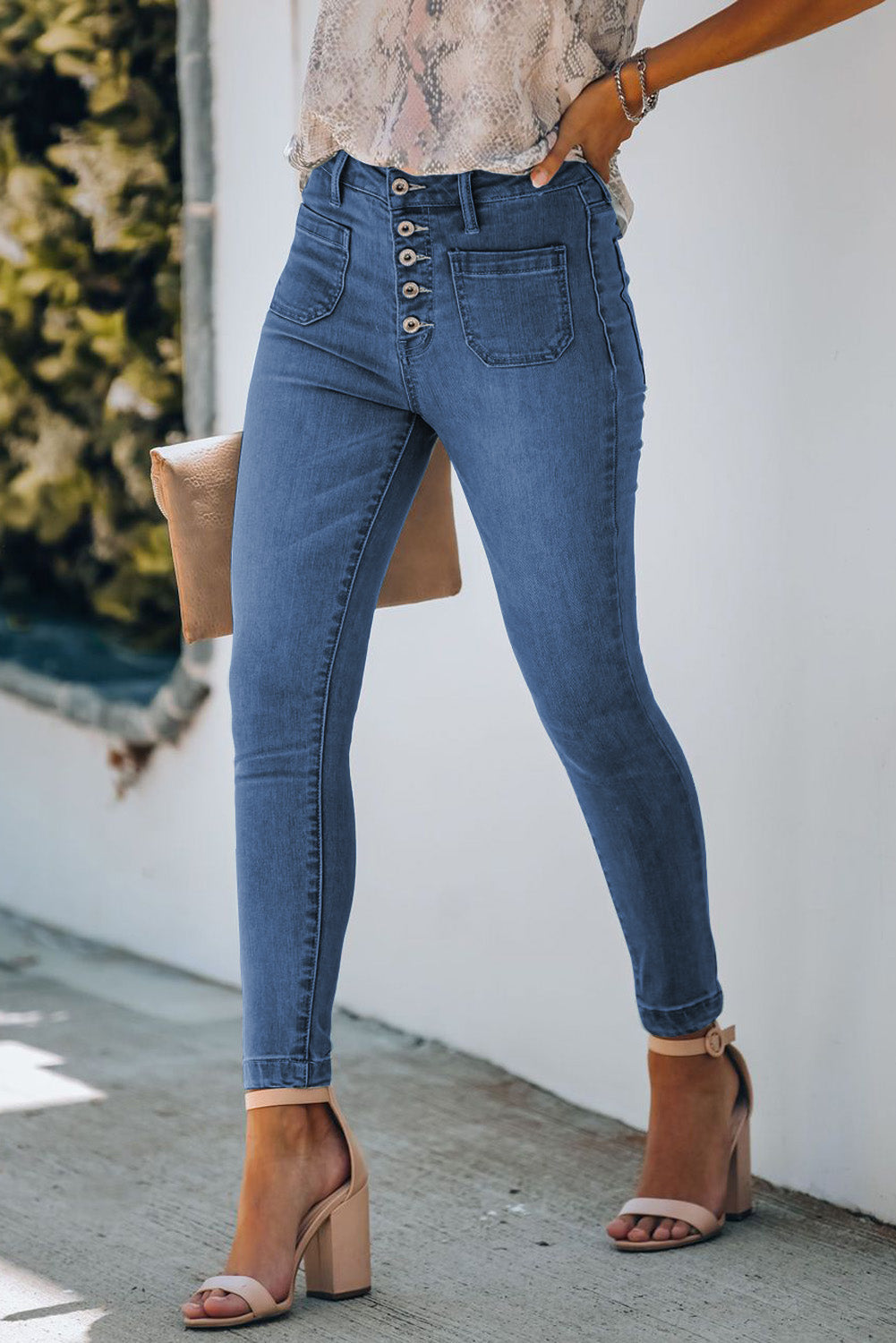 Get trendy with Button Fly Skinny Jeans with Pockets - Jeans available at Styles Code. Grab yours today!