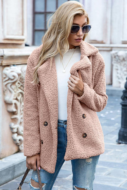 Get trendy with Full Size Lapel Collar Sherpa Coat - Coats available at Styles Code. Grab yours today!