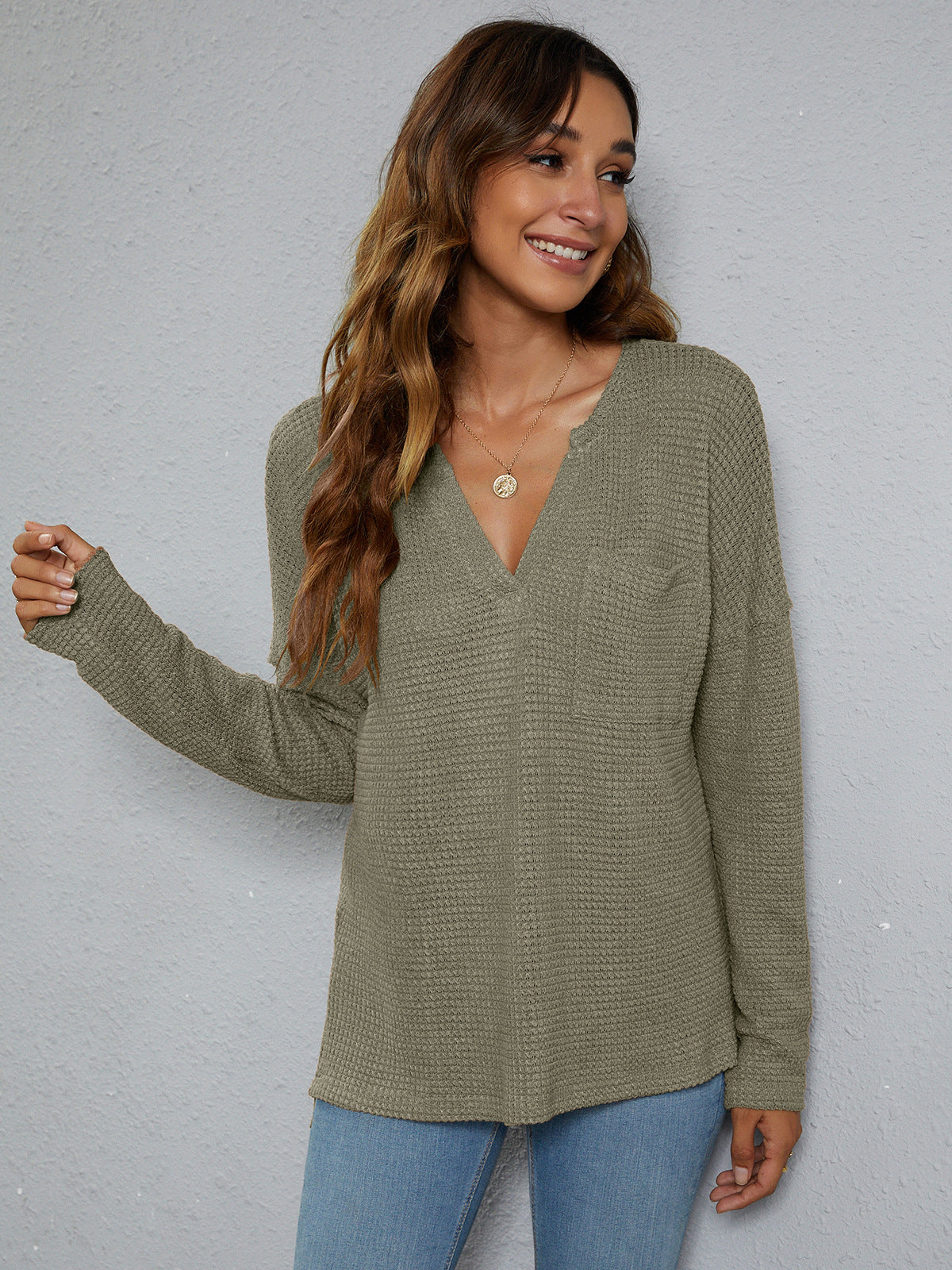 Get trendy with Dropped Shoulder High-Low Waffle-Knit Top - Tops available at Styles Code. Grab yours today!