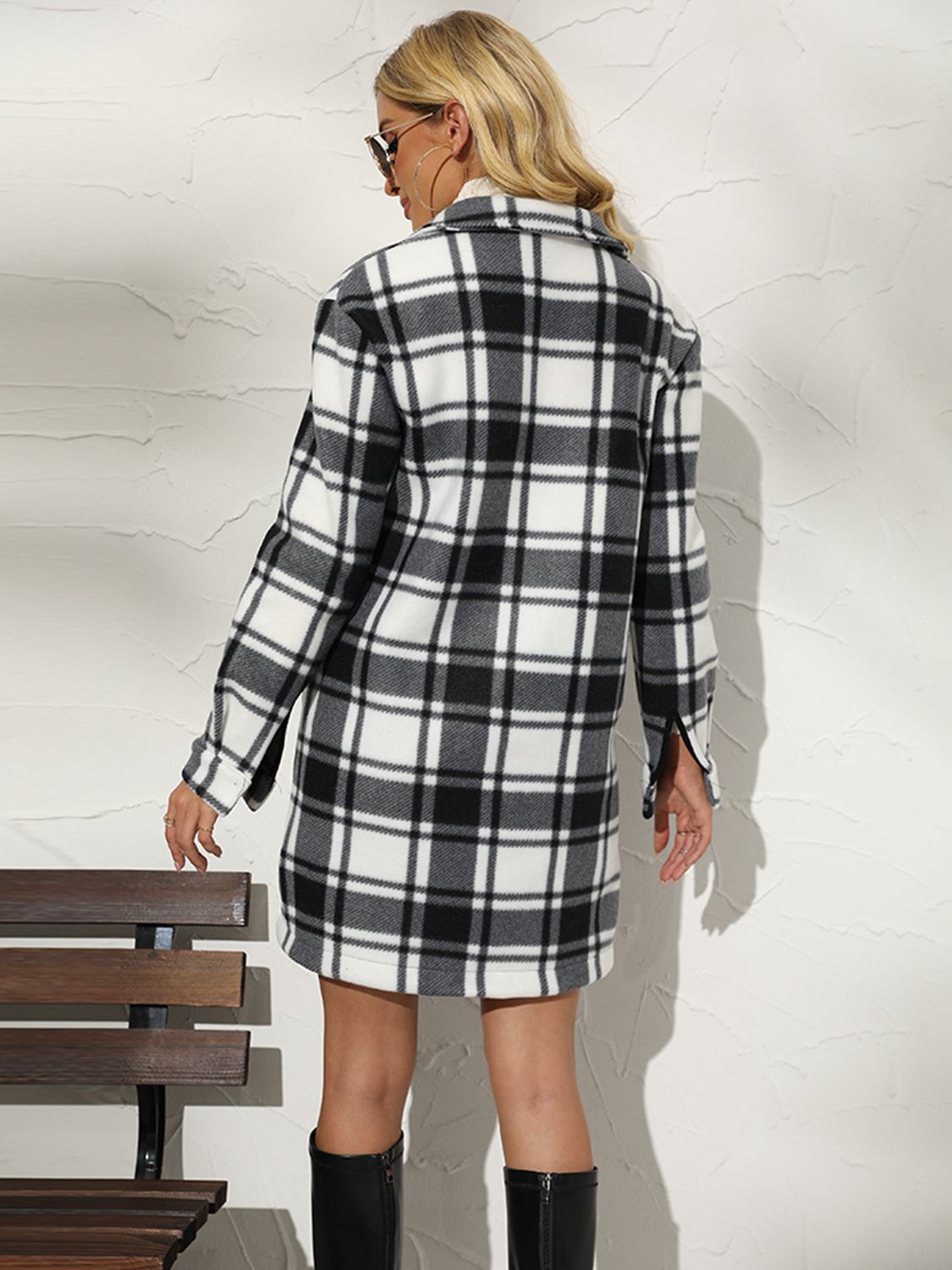 Get trendy with Plaid Collared Longline Coat - Coats available at Styles Code. Grab yours today!