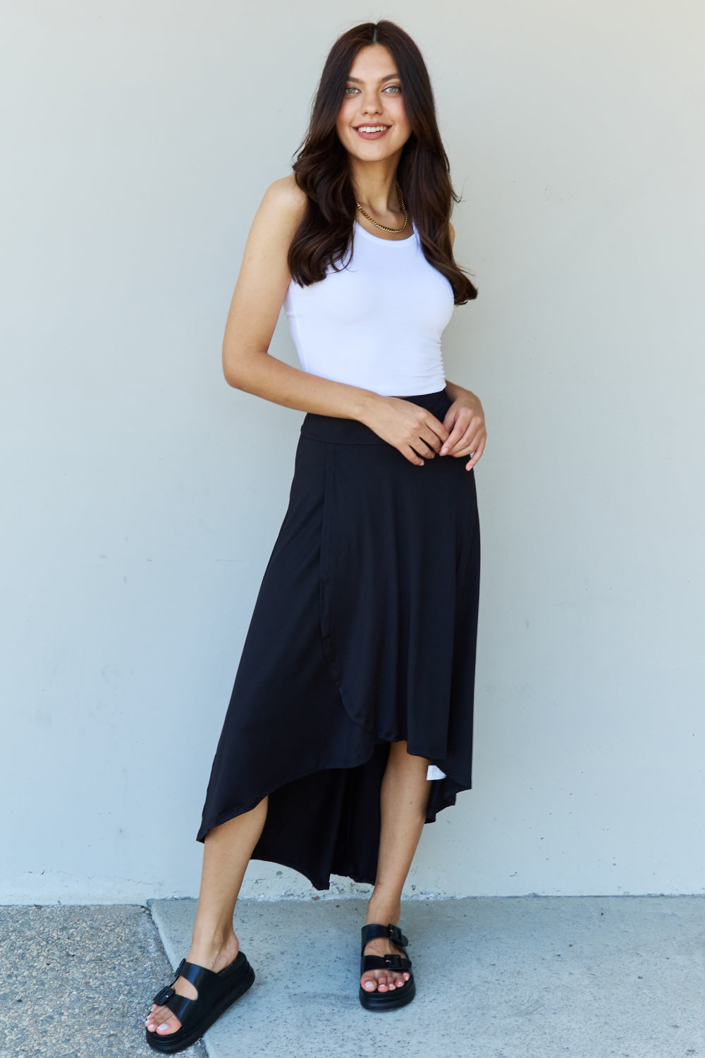 Get trendy with Ninexis First Choice High Waisted Flare Maxi Skirt in Black -  available at Styles Code. Grab yours today!