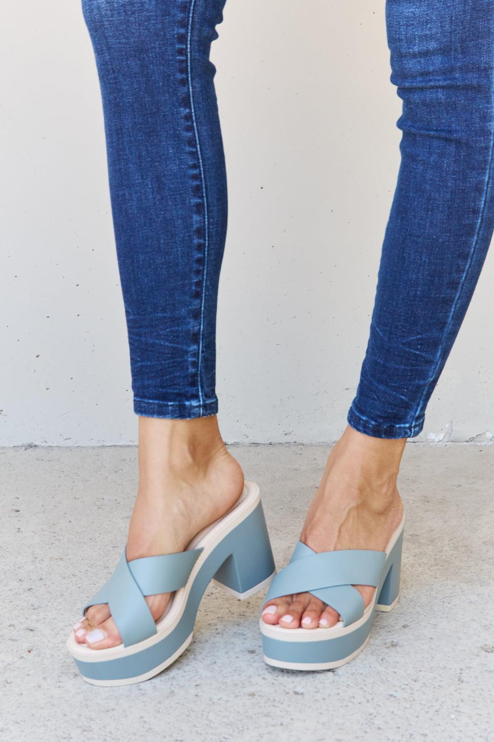 Get trendy with Weeboo Cherish The Moments Contrast Platform Sandals in Misty Blue - Shoes available at Styles Code. Grab yours today!