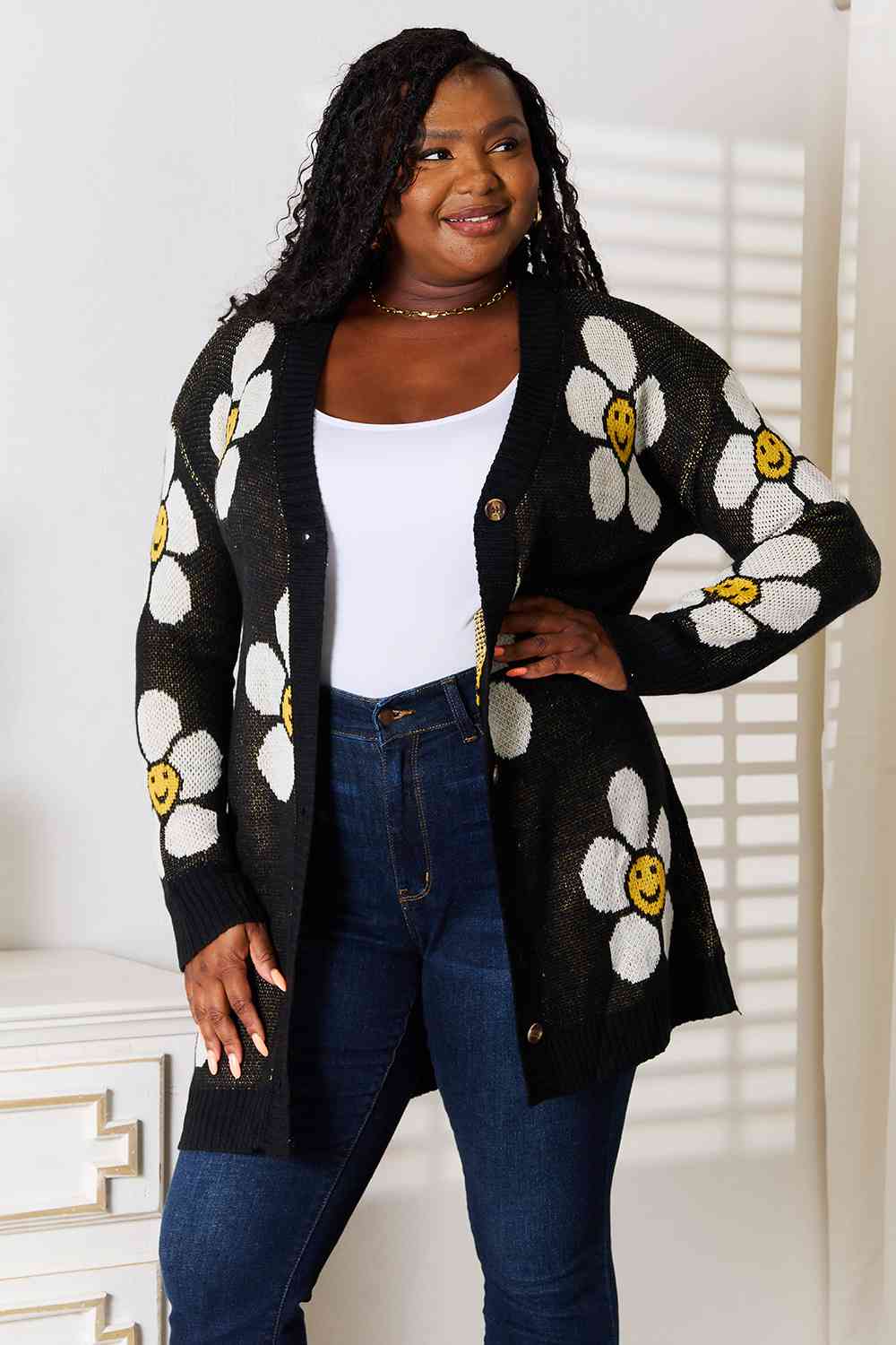 Get trendy with Double Take Floral Button Down Longline Cardigan - Cardigan available at Styles Code. Grab yours today!