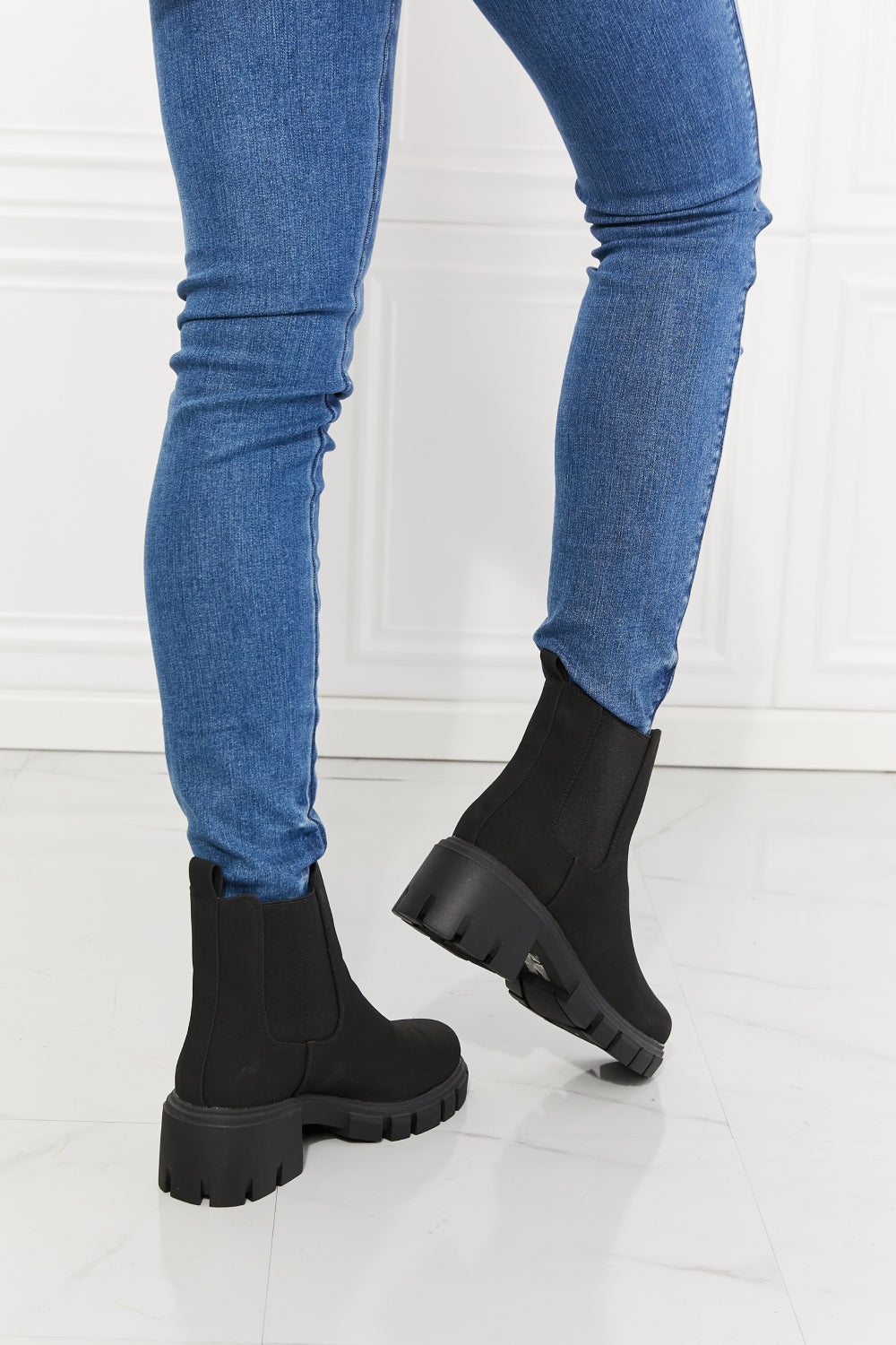 Get trendy with MMShoes Work For It Matte Lug Sole Chelsea Boots in Black - Shoes available at Styles Code. Grab yours today!