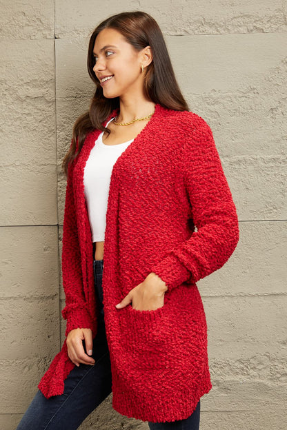 Get trendy with Full Size Open Front Popcorn Cardigan - Cardigan available at Styles Code. Grab yours today!