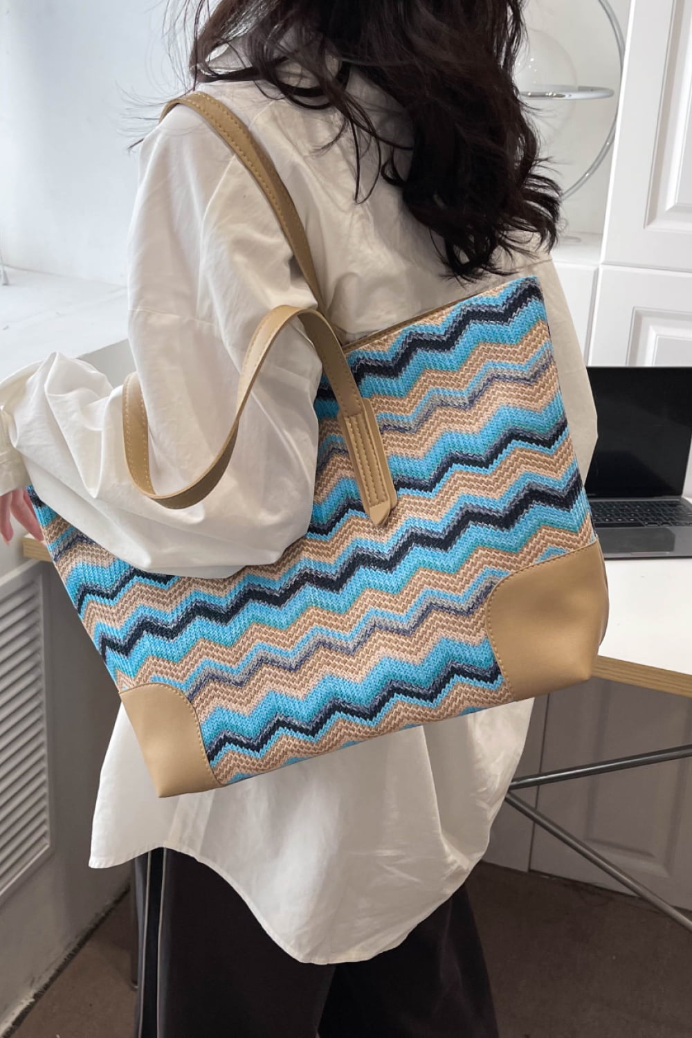 Get trendy with Chevron Straw Tote Bag - Bags available at Styles Code. Grab yours today!