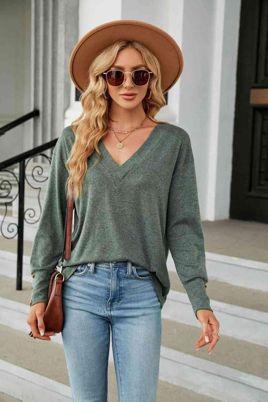 Get trendy with V-Neck Long Sleeve T-Shirt - T-Shirt available at Styles Code. Grab yours today!