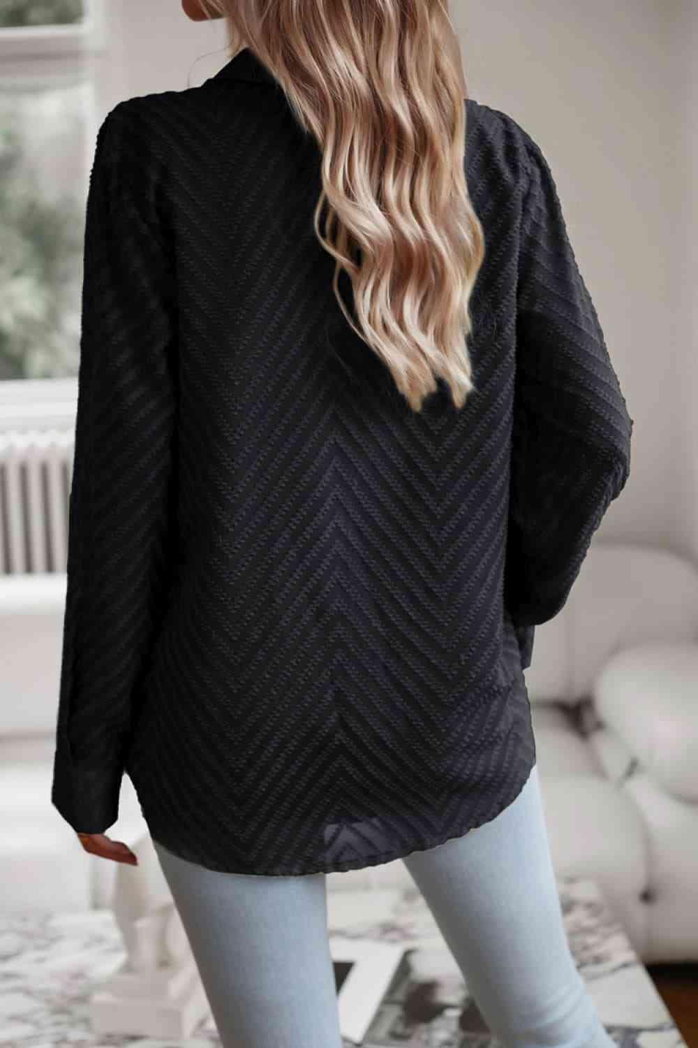 Get trendy with Collared Neck Long Sleeve Pocketed Shirt - Shirt available at Styles Code. Grab yours today!