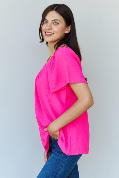 Get trendy with Square Neck Short Sleeve Blouse in Fuchsia -  available at Styles Code. Grab yours today!