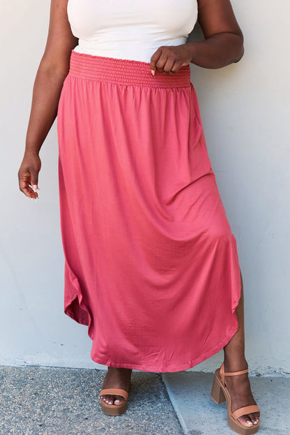 Get trendy with Doublju Comfort Princess Full Size High Waist Scoop Hem Maxi Skirt in Hot Pink -  available at Styles Code. Grab yours today!