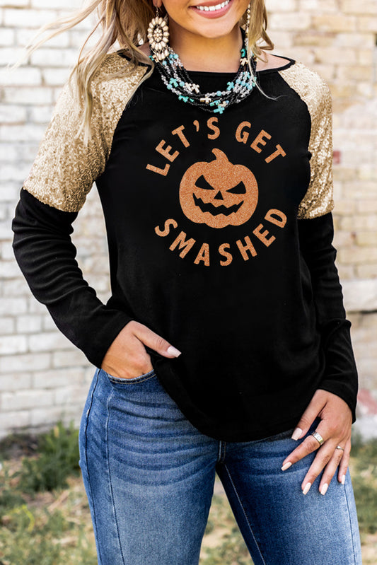 Get trendy with Graphic Sequin Long Sleeve Top - Halloween Clothes available at Styles Code. Grab yours today!