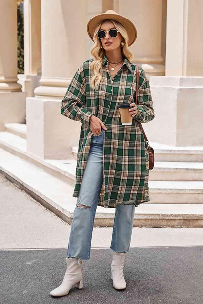 Get trendy with Plaid Collared Neck Long Sleeve Coat - Shirt available at Styles Code. Grab yours today!