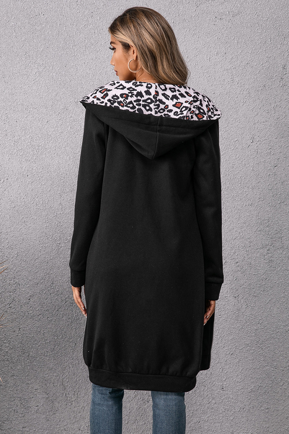 Get trendy with Leopard Spliced Drawstring Zip Up Hoodie Dress - Coats available at Styles Code. Grab yours today!