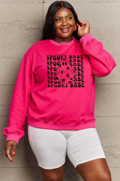 Get trendy with Simply Love Full Size SPOOKY BABE Graphic Sweatshirt - Halloween Clothes available at Styles Code. Grab yours today!