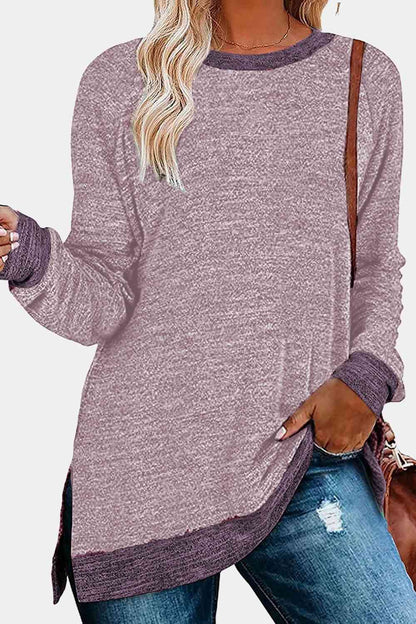 Get trendy with Round Neck Long Sleeve Slit T-Shirt - Shirt available at Styles Code. Grab yours today!