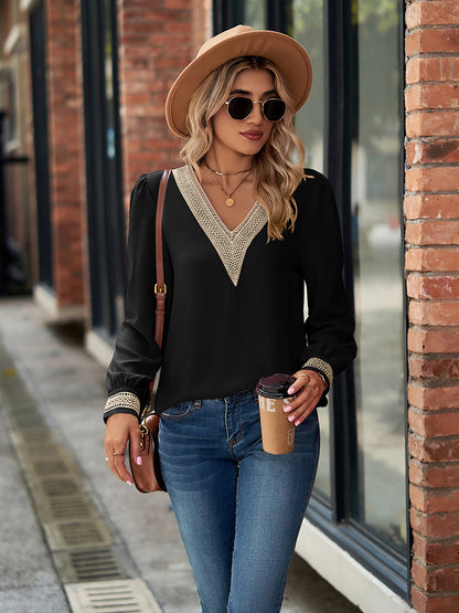 Get trendy with V-Neck Long Sleeve Blouse - Tops available at Styles Code. Grab yours today!