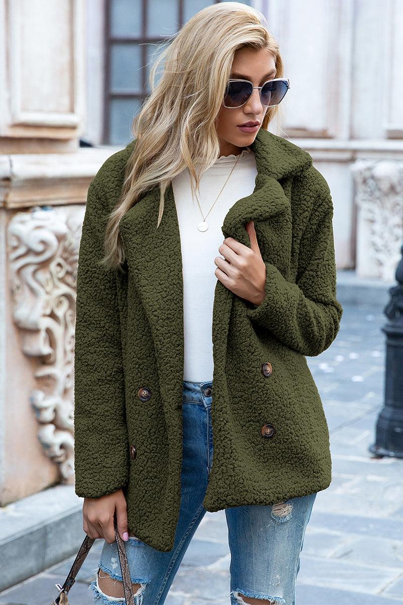 Get trendy with Full Size Lapel Collar Sherpa Coat - Coats available at Styles Code. Grab yours today!