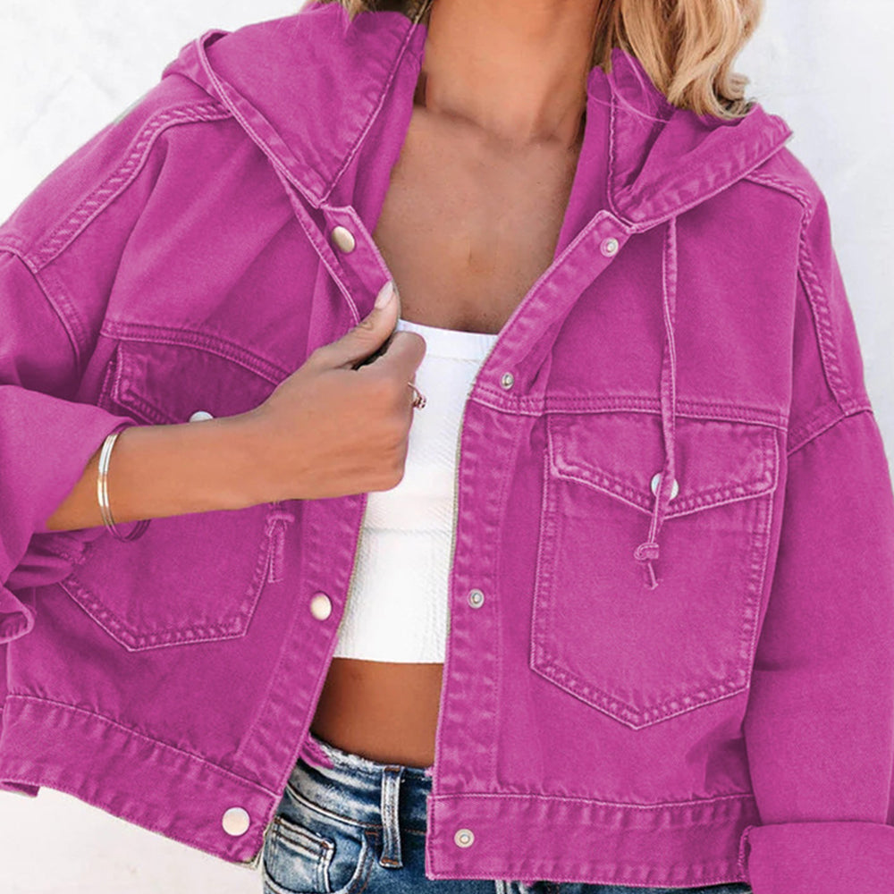 Get trendy with Hooded Dropped Shoulder Denim Jacket - Jackets available at Styles Code. Grab yours today!