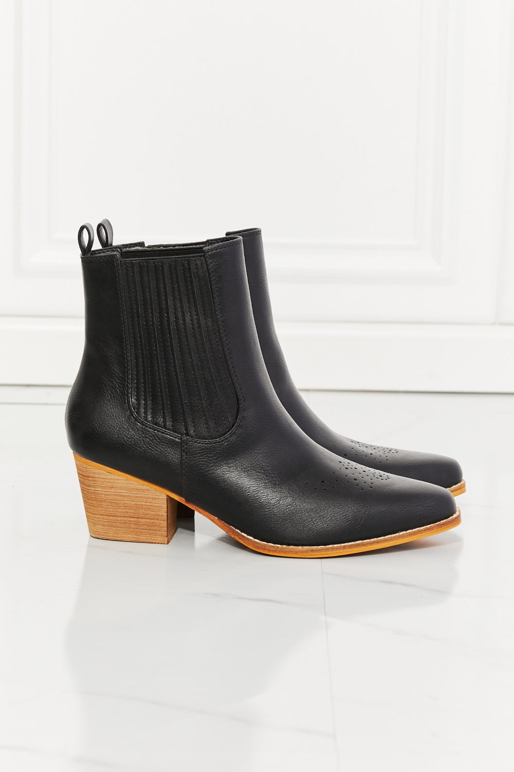 Get trendy with MMShoes Love the Journey Stacked Heel Chelsea Boot in Black - Shoes available at Styles Code. Grab yours today!