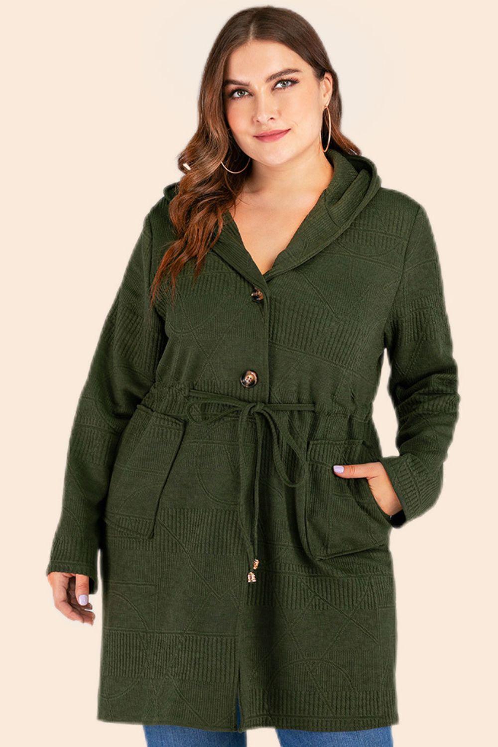 Get trendy with Plus Size Drawstring Waist Hooded Cardigan - Plus Size available at Styles Code. Grab yours today!