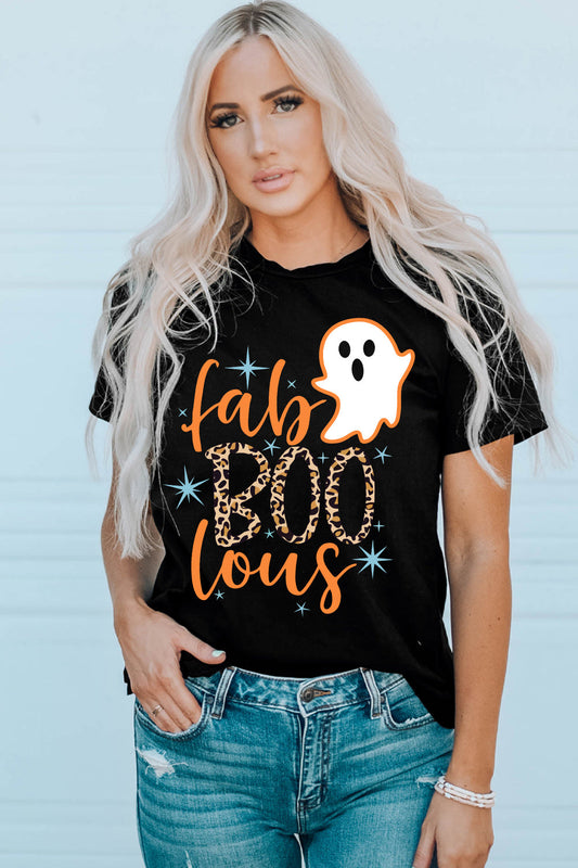Get trendy with Round Neck Short Sleeve Ghost Graphic T-Shirt - Halloween Clothes available at Styles Code. Grab yours today!