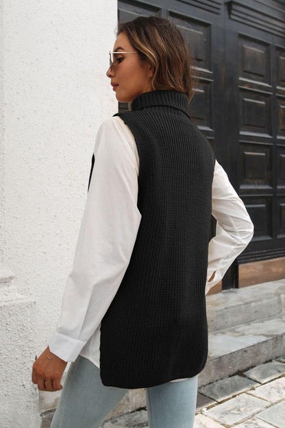 Get trendy with Ribbed Mock Neck Sleeveless Sweater Vest - Vests available at Styles Code. Grab yours today!